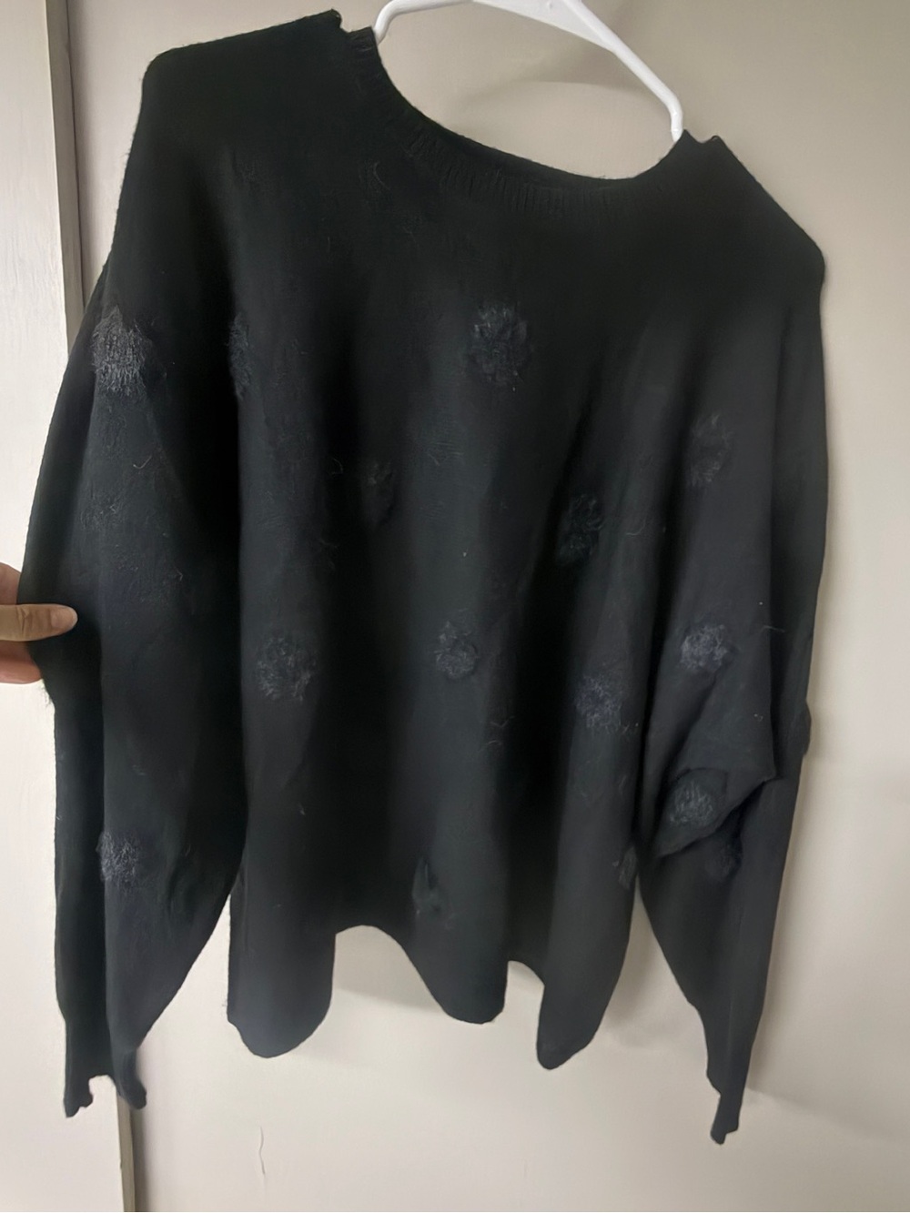 Black Crewneck Sweater - Classic Everyday Pullover with Polka Dots